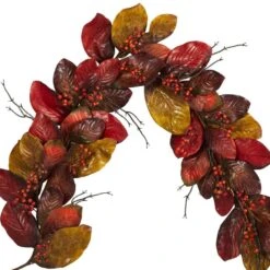 6 Ft. Autumn Magnolia Leaf With Berries Artificial Garland -Christmas Gift Shop nearly natural fall garlands 4495 1f 1000