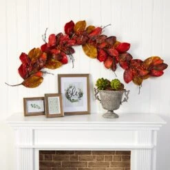 6 Ft. Autumn Magnolia Leaf With Berries Artificial Garland -Christmas Gift Shop nearly natural fall garlands 4495 31 1000