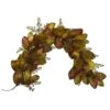 6 Ft. Autumn Magnolia Leaf And Berries Artificial Garland -Christmas Gift Shop nearly natural fall garlands 4497 64 1000