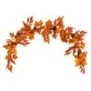 5.6 Ft. Orange Unlit Autumn Artificial Fall Garland With Maple Leaves And Pumpkins -Christmas Gift Shop nearly natural fall garlands w1217 64 1000