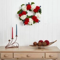 21in. Artificial Unlit Artificial Holiday Wreath With Geranium And Blue Berry -Christmas Gift Shop nearly natural fall wreaths 4324 31 1000