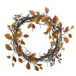 19 In. Harvest Leaf Berries And Twig Artificial Wreath