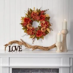 24 In. Fall Peony, Hydrangea And Pumpkin Artificial Wreath 9 24 In. Fall Peony, Hydrangea And Pumpkin Artificial Wreath -Christmas Gift Shop nearly natural fall wreaths 4657 31 1000
