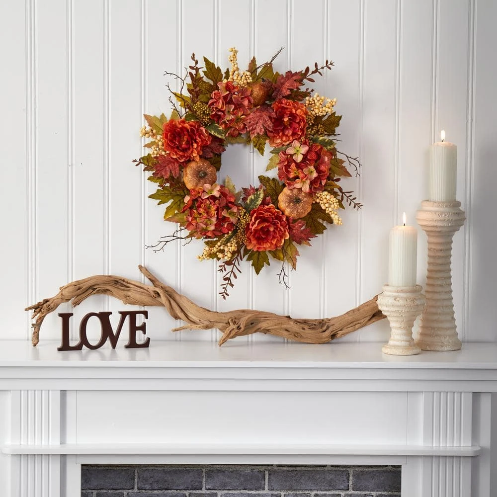 24 In. Fall Peony, Hydrangea And Pumpkin Artificial Wreath 6 24 In. Fall Peony, Hydrangea And Pumpkin Artificial Wreath - Image 4