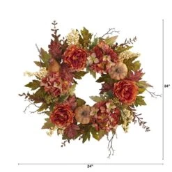 24 In. Fall Peony, Hydrangea And Pumpkin Artificial Wreath 8 24 In. Fall Peony, Hydrangea And Pumpkin Artificial Wreath -Christmas Gift Shop nearly natural fall wreaths 4657 4f 1000