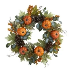 24 In. Fall Pumpkins, Pine Cones And Berries Artificial Wreath
