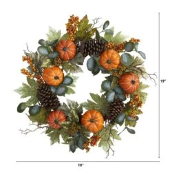 24 In. Fall Pumpkins, Pine Cones And Berries Artificial Wreath -Christmas Gift Shop nearly natural fall wreaths 4701 c3 1000