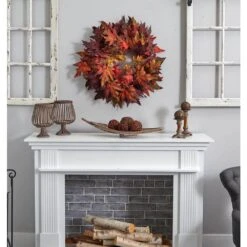 30in. Artificial Wreath With Autumn Maple Leaves -Christmas Gift Shop nearly natural fall wreaths 4908 31 1000