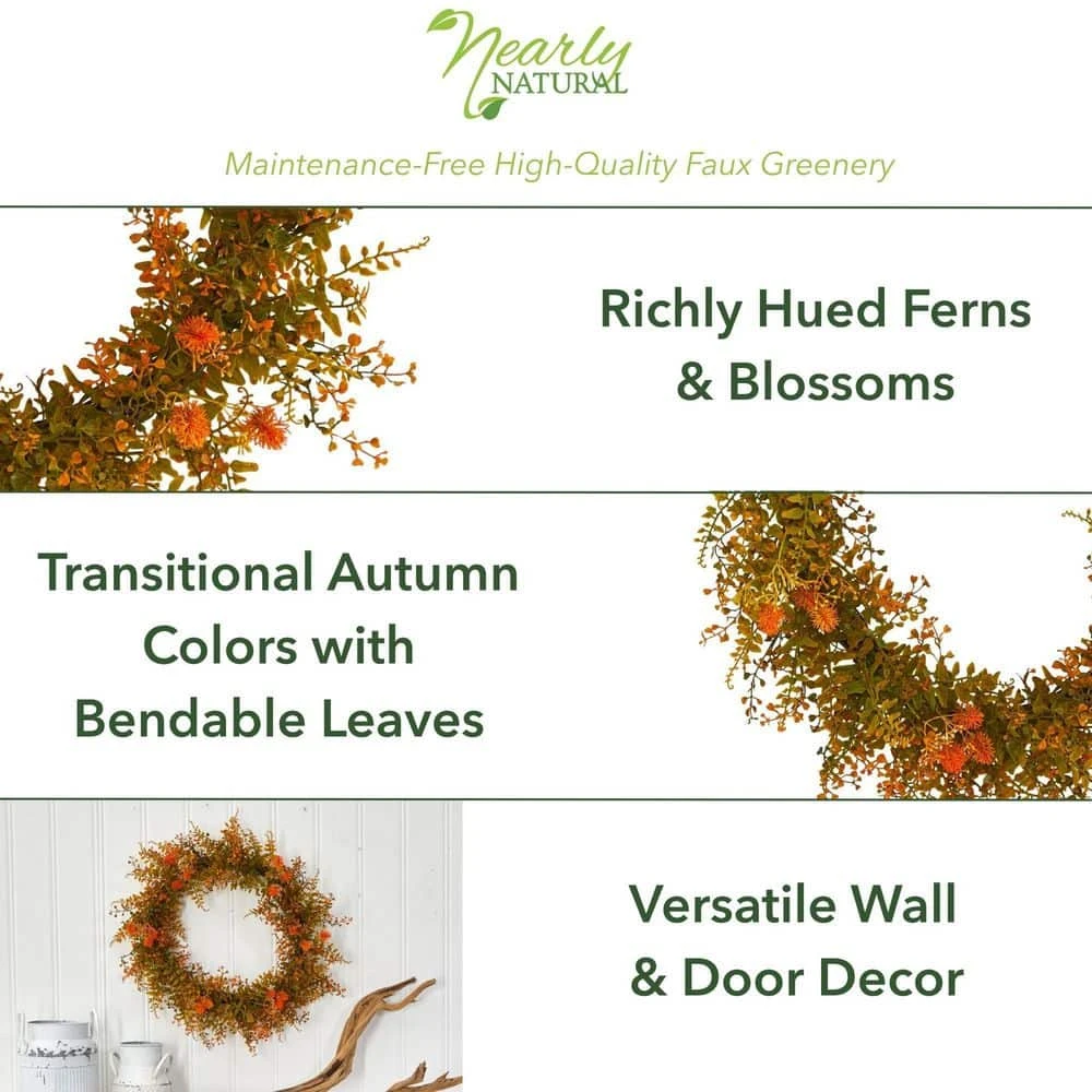 21 In. Autumn Fern Artificial Wreath 5 21 In. Autumn Fern Artificial Wreath - Image 3