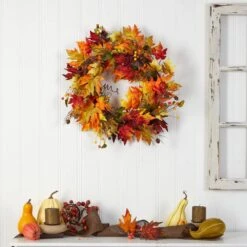 24 In. Green Autumn Maple Leaf And Berries Artificial Fall Wreath With Twig Base 8 24 In. Green Autumn Maple Leaf And Berries Artificial Fall Wreath With Twig Base -Christmas Gift Shop nearly natural fall wreaths w1258 4f 1000