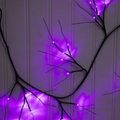 6.5ft. Pre-Lit Artificial Halloween Black Twig Garland With 48 Purple LED Lights -Christmas Gift Shop nearly natural halloween garland w1379 1f 1000