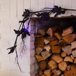 6.5ft. Pre-Lit Artificial Halloween Black Maple Garland With 48 Orange & Purple LED Lights -Christmas Gift Shop nearly natural halloween garland w1380 1d 1000