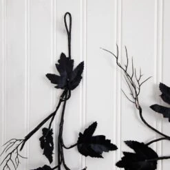 6.5ft. Pre-Lit Artificial Halloween Black Maple Garland With 48 Orange & Purple LED Lights -Christmas Gift Shop nearly natural halloween garland w1380 1f 1000