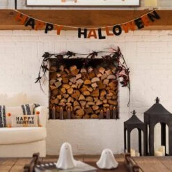 6.5ft. Pre-Lit Artificial Halloween Black Maple Garland With 48 Orange & Purple LED Lights -Christmas Gift Shop nearly natural halloween garland w1380 31 1000