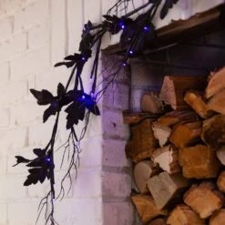 6.5ft. Pre-Lit Artificial Halloween Black Maple Garland With 48 Orange & Purple LED Lights -Christmas Gift Shop nearly natural halloween garland w1380 66 1000