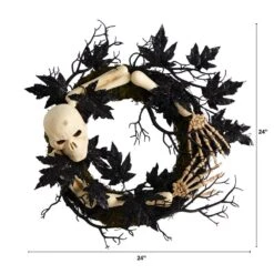 24 In. Black Skull And Bones Halloween Wreath -Christmas Gift Shop nearly natural halloween wreaths w1206 4f 1000