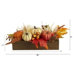 5 In. Tall Orange Harvest Pumpkin And Berries Artificial Arrangement In Wood Vase -Christmas Gift Shop nearly natural indoor fall decorations 4650 1f 1000