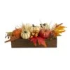 5 In. Tall Orange Harvest Pumpkin And Berries Artificial Arrangement In Wood Vase -Christmas Gift Shop nearly natural indoor fall decorations 4650 64 1000