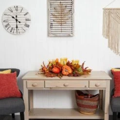 30 In. Harvest Triple Candelabrum And Artificial Foliage Table Arrangement -Christmas Gift Shop nearly natural indoor fall decorations 4909 31 1000