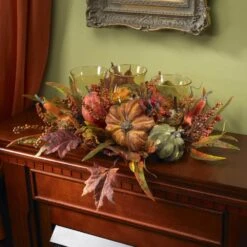30 In. Harvest Triple Candelabrum And Artificial Foliage Table Arrangement -Christmas Gift Shop nearly natural indoor fall decorations 4909 4f 1000