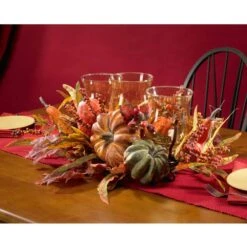 30 In. Harvest Triple Candelabrum And Artificial Foliage Table Arrangement -Christmas Gift Shop nearly natural indoor fall decorations 4909 76 1000
