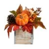 8 In. Orange Fall Pumpkin, Gourd, Berries And Pinecones Artificial Autumn Arrangement In Natural Washed Vase -Christmas Gift Shop nearly natural indoor fall decorations a1787 64 1000