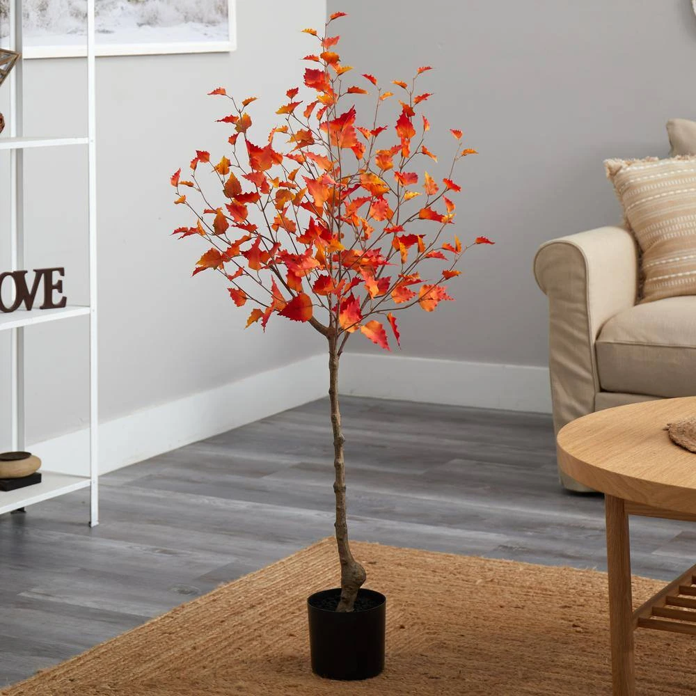 4 Ft. Orange Fall Birch Artificial Autumn Tree 6 4 Ft. Orange Fall Birch Artificial Autumn Tree - Image 4