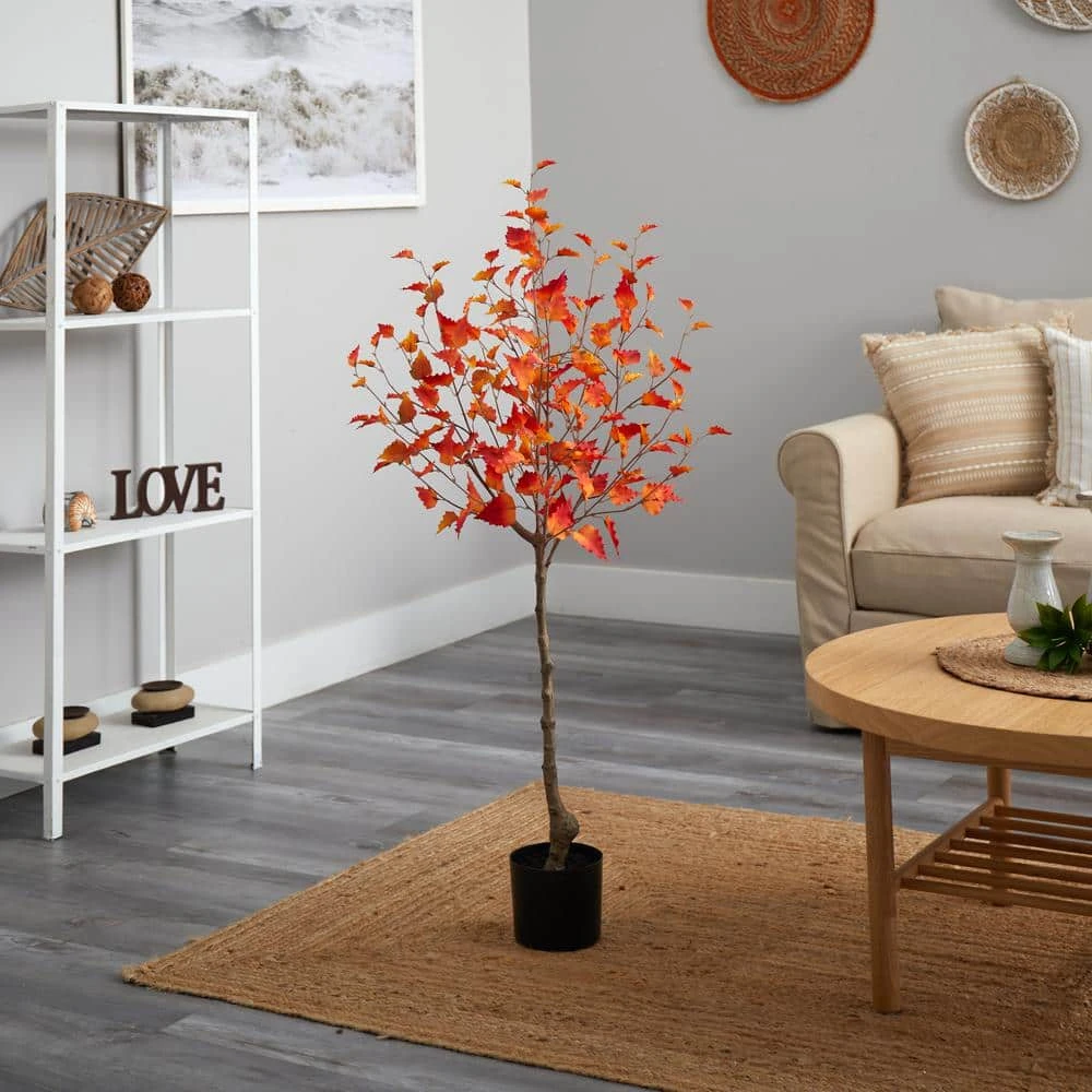 4 Ft. Orange Fall Birch Artificial Autumn Tree 5 4 Ft. Orange Fall Birch Artificial Autumn Tree - Image 3