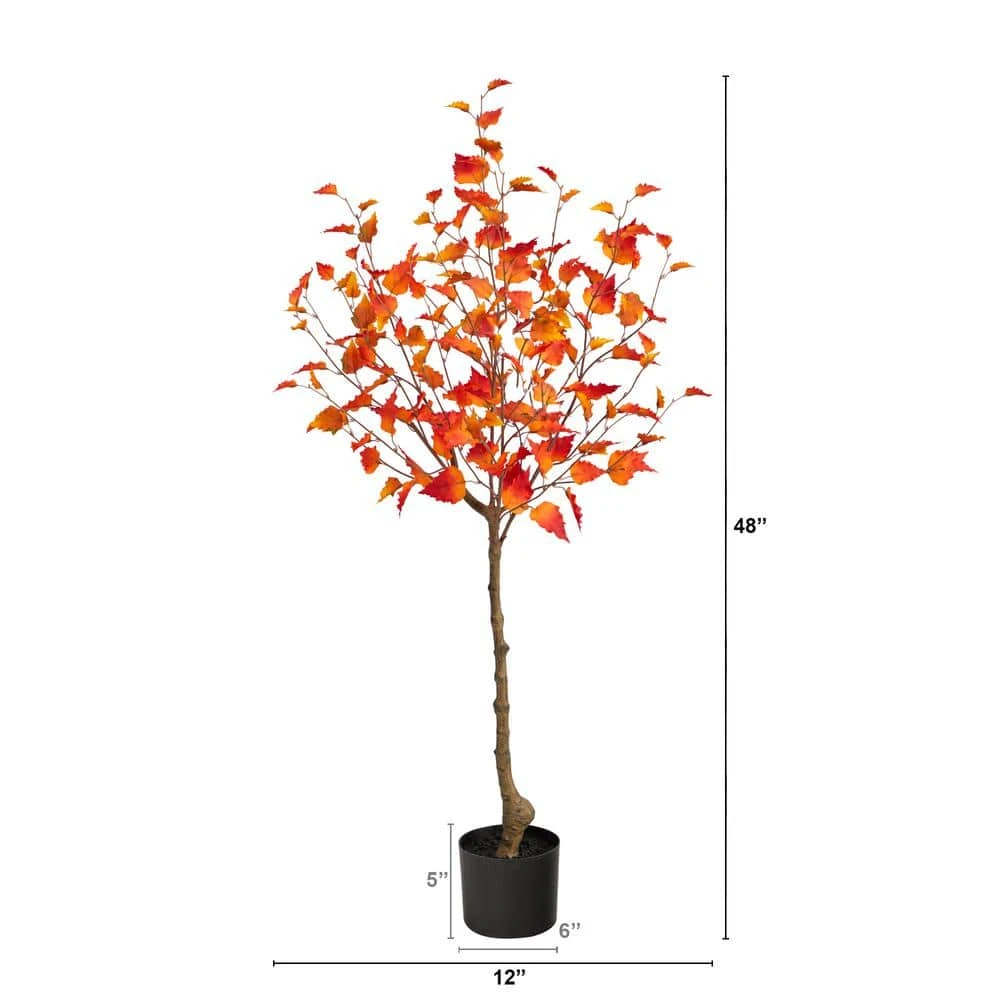 4 Ft. Orange Fall Birch Artificial Autumn Tree 4 4 Ft. Orange Fall Birch Artificial Autumn Tree - Image 2