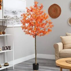 6 Ft. Orange Autumn Maple Artificial Tree 9 6 Ft. Orange Autumn Maple Artificial Tree -Christmas Gift Shop nearly natural indoor fall decorations t2797 og 31 1000