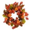 20 In. Orange Autumn Assorted Maple Leaf, Pumpkin Gourd, Pinecone And Berry Artificial Fall Wreath -Christmas Gift Shop nearly natural indoor fall decorations w1221 64 1000