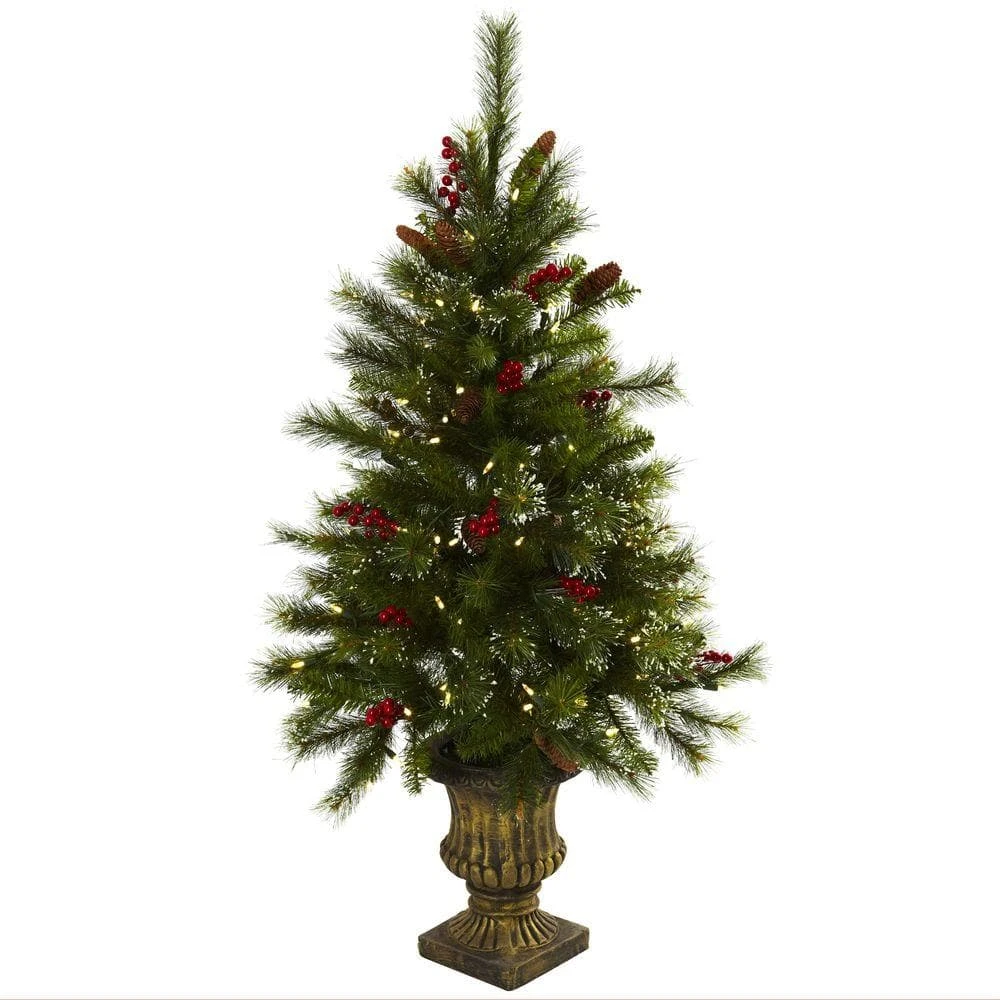 4 Ft. Artificial Christmas Tree With Berries, Pine Cones, LED Lights And Decorative Urn 3 4 Ft. Artificial Christmas Tree With Berries, Pine Cones, LED Lights And Decorative Urn