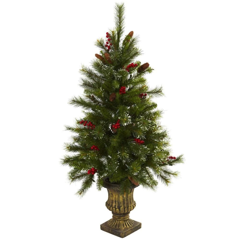 4 Ft. Artificial Christmas Tree With Berries, Pine Cones, LED Lights And Decorative Urn 4 4 Ft. Artificial Christmas Tree With Berries, Pine Cones, LED Lights And Decorative Urn - Image 2