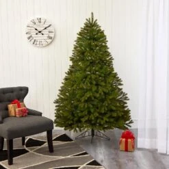 6 Ft. Pre-lit Cambridge Spruce Flat Back Artificial Christmas Tree With 350 Warm White Multifunction LED Lights -Christmas Gift Shop nearly natural pre lit christmas trees t1438 66 1000