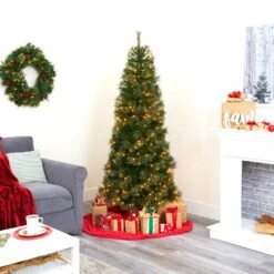6.5 Ft. Pre-lit Cashmere Slim Artificial Christmas Tree With 350 Warm White Lights -Christmas Gift Shop nearly natural pre lit christmas trees t1445 1d 1000