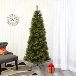 6.5 Ft. Pre-lit Cashmere Slim Artificial Christmas Tree With 350 Warm White Lights -Christmas Gift Shop nearly natural pre lit christmas trees t1445 66 1000