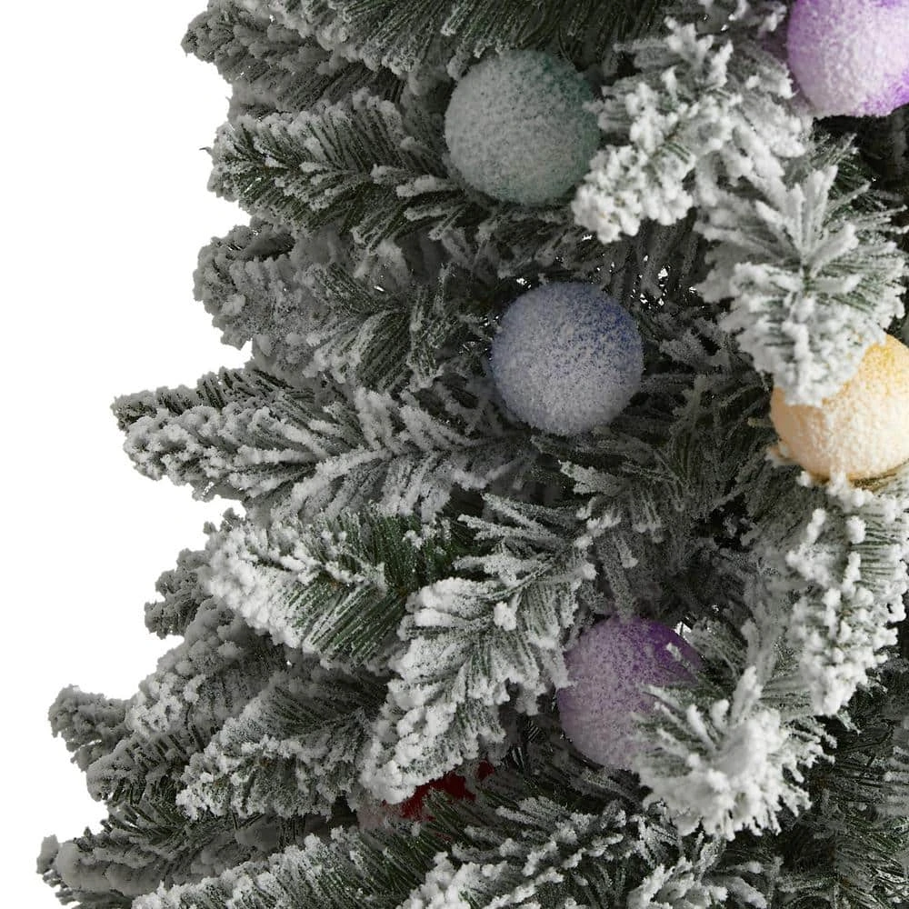 5 Ft. Pre-lit Flocked British Columbia Fir Artificial Christmas Tree With 50 Multicolor Globe Bulbs 5 5 Ft. Pre-lit Flocked British Columbia Fir Artificial Christmas Tree With 50 Multicolor Globe Bulbs - Image 3