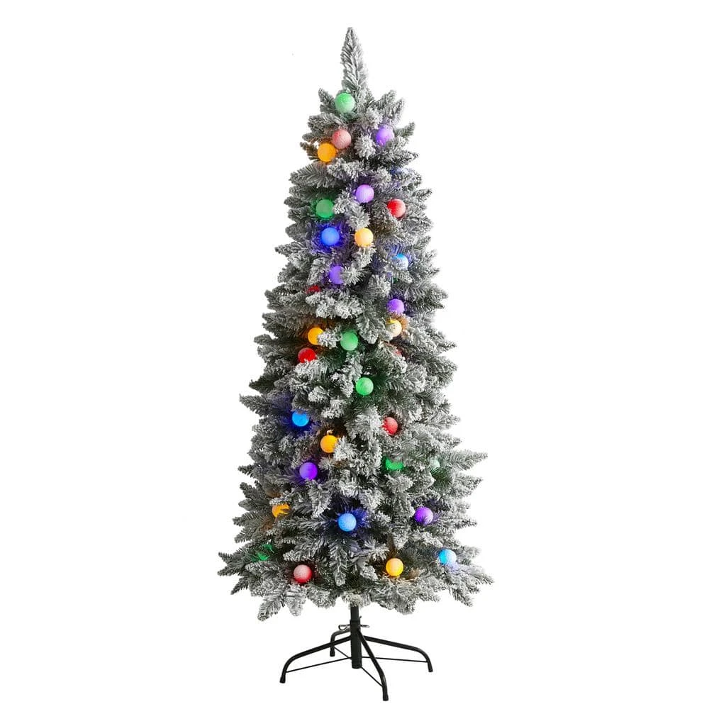 5 Ft. Pre-lit Flocked British Columbia Fir Artificial Christmas Tree With 50 Multicolor Globe Bulbs 3 5 Ft. Pre-lit Flocked British Columbia Fir Artificial Christmas Tree With 50 Multicolor Globe Bulbs