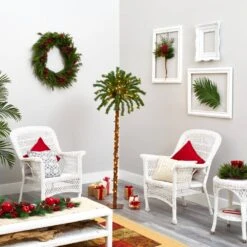 5 Ft. Pre-lit Christmas Palm Artificial Tree With 150 Warm White LED Lights -Christmas Gift Shop nearly natural pre lit christmas trees t1451 fa 1000