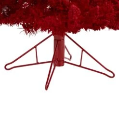 4 Ft. Red Pre-lit Flocked Fraser Fir Artificial Christmas Tree With 100 Red Lights, 14 Globe Bulbs -Christmas Gift Shop nearly natural pre lit christmas trees t1459 1f 1000