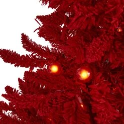 4 Ft. Red Pre-lit Flocked Fraser Fir Artificial Christmas Tree With 100 Red Lights, 14 Globe Bulbs -Christmas Gift Shop nearly natural pre lit christmas trees t1459 4f 1000