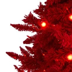6 Ft. Red Pre-Lit Flocked Fraser Fir Artificial Christmas Tree With 350 Red Lights, 33 Globe Bulbs -Christmas Gift Shop nearly natural pre lit christmas trees t1460 4f 1000