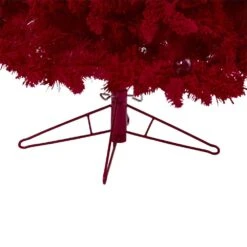 7 Ft. Red Pre-Lit Flocked Fraser Fir Artificial Christmas Tree With 500 Red Lights, 40 Globe Bulbs -Christmas Gift Shop nearly natural pre lit christmas trees t1461 1f 1000