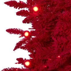 7 Ft. Red Pre-Lit Flocked Fraser Fir Artificial Christmas Tree With 500 Red Lights, 40 Globe Bulbs -Christmas Gift Shop nearly natural pre lit christmas trees t1461 4f 1000