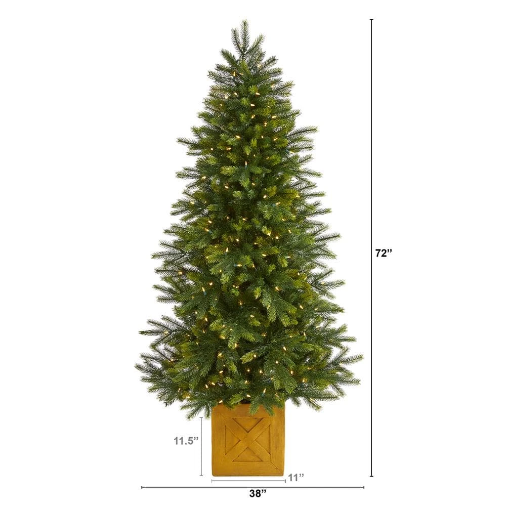 6 Ft. Pre-lit Manchester Fir Artificial Christmas Tree In Planter With 350 Clear Warm Multifunction LED Lights 5 6 Ft. Pre-lit Manchester Fir Artificial Christmas Tree In Planter With 350 Clear Warm Multifunction LED Lights - Image 3
