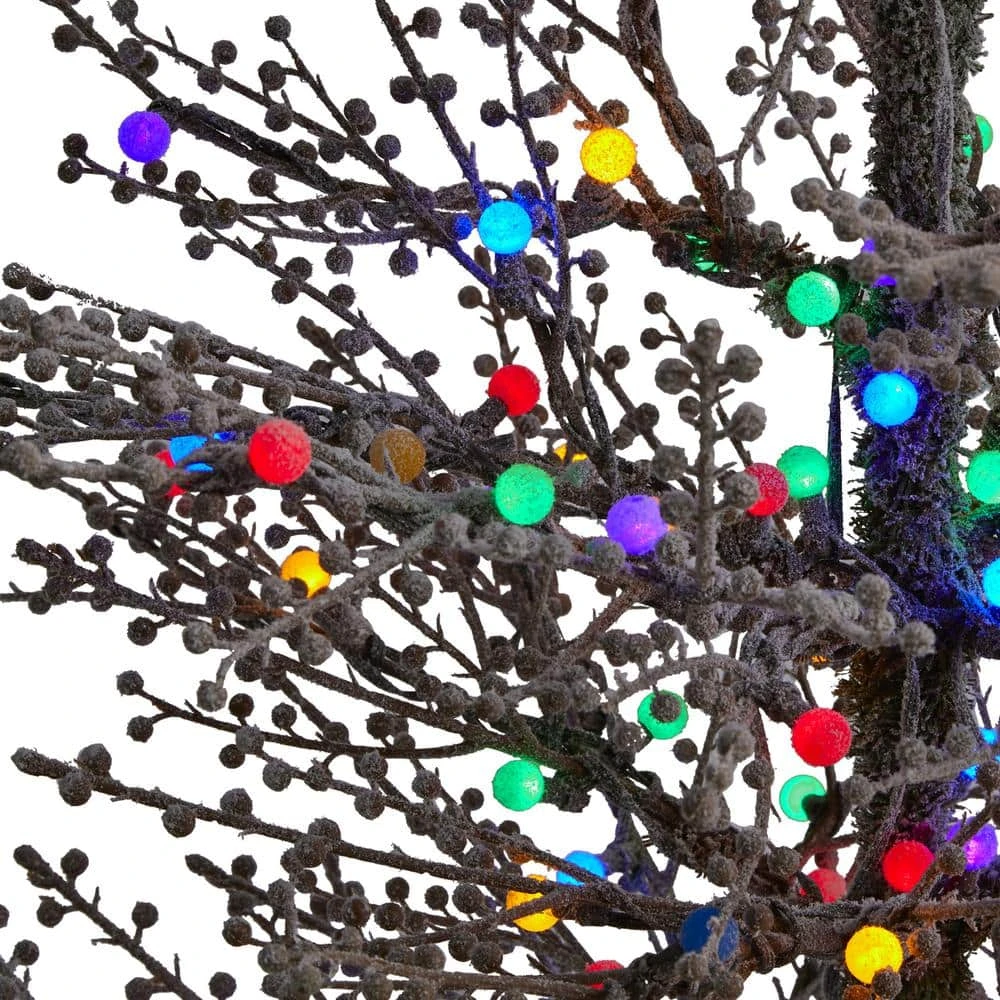 5 Ft. Pre-Lit Frosted Berry Twig Artificial Christmas Tree With 200 Multi-Colored Gum Ball LED Lights 5 5 Ft. Pre-Lit Frosted Berry Twig Artificial Christmas Tree With 200 Multi-Colored Gum Ball LED Lights - Image 3