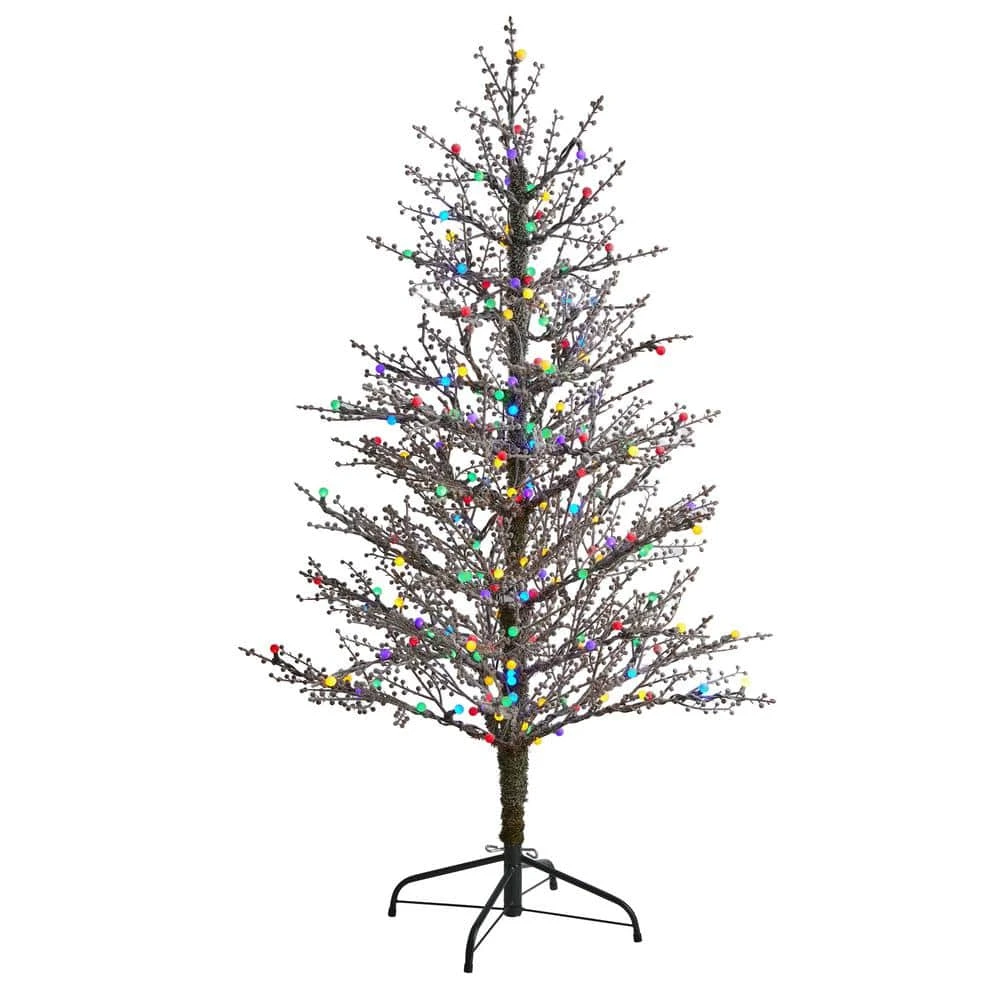 5 Ft. Pre-Lit Frosted Berry Twig Artificial Christmas Tree With 200 Multi-Colored Gum Ball LED Lights 3 5 Ft. Pre-Lit Frosted Berry Twig Artificial Christmas Tree With 200 Multi-Colored Gum Ball LED Lights
