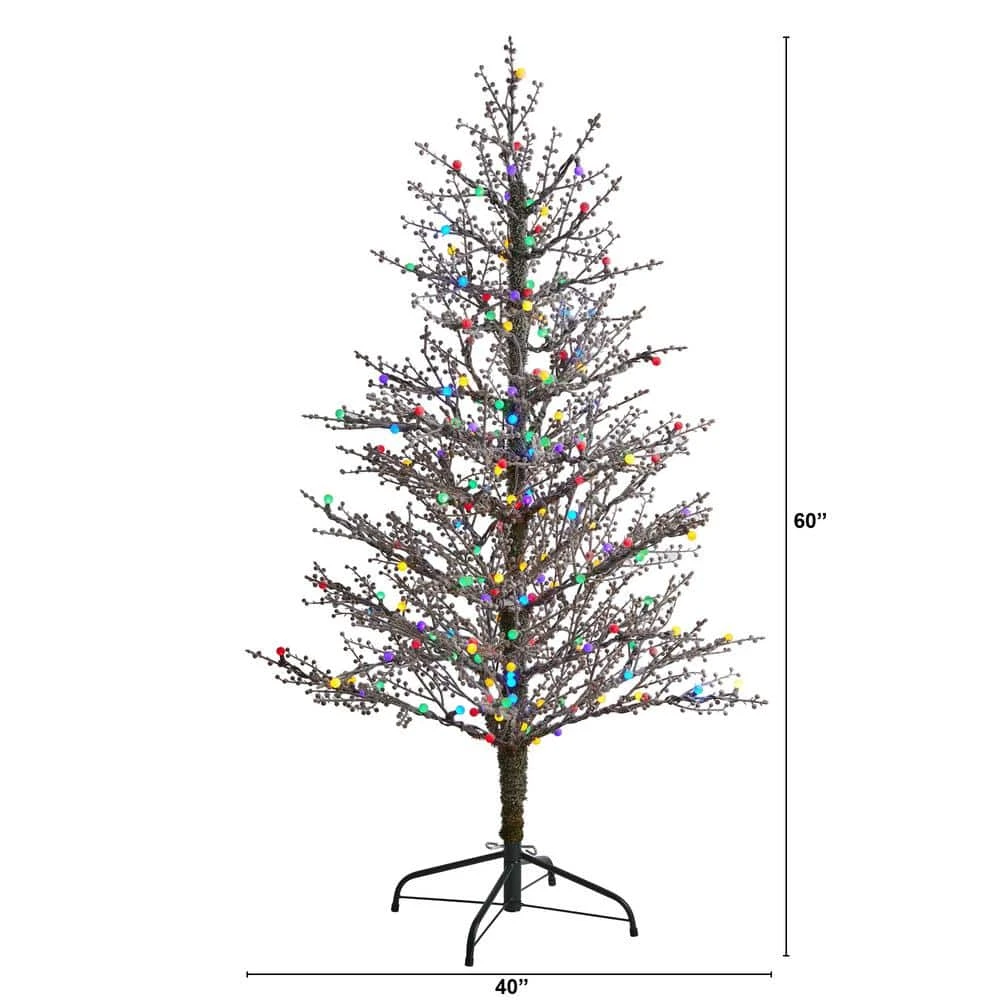 5 Ft. Pre-Lit Frosted Berry Twig Artificial Christmas Tree With 200 Multi-Colored Gum Ball LED Lights 4 5 Ft. Pre-Lit Frosted Berry Twig Artificial Christmas Tree With 200 Multi-Colored Gum Ball LED Lights - Image 2