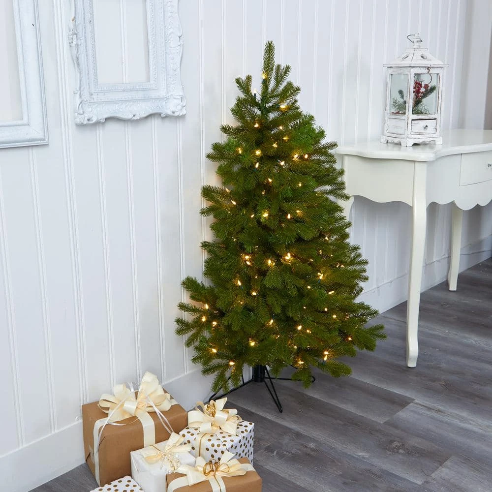 4 Ft. Pre-Lit Cambridge Spruce Flat Back Artificial Christmas Tree With 100 Warm White Multi-Function LED Lights 4 4 Ft. Pre-Lit Cambridge Spruce Flat Back Artificial Christmas Tree With 100 Warm White Multi-Function LED Lights - Image 2