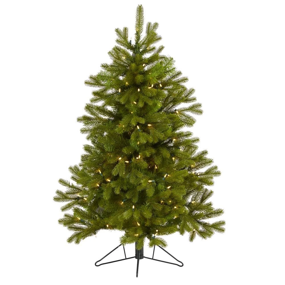 4 Ft. Pre-Lit Cambridge Spruce Flat Back Artificial Christmas Tree With 100 Warm White Multi-Function LED Lights 3 4 Ft. Pre-Lit Cambridge Spruce Flat Back Artificial Christmas Tree With 100 Warm White Multi-Function LED Lights